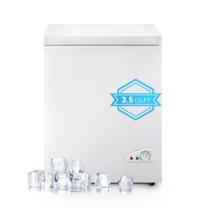 mini chest freezer 3.5 cu.ft, small top door deep freezer with 7 adjustable temperature, removable basket, low noise for home, apartment, open garage, kitchen white