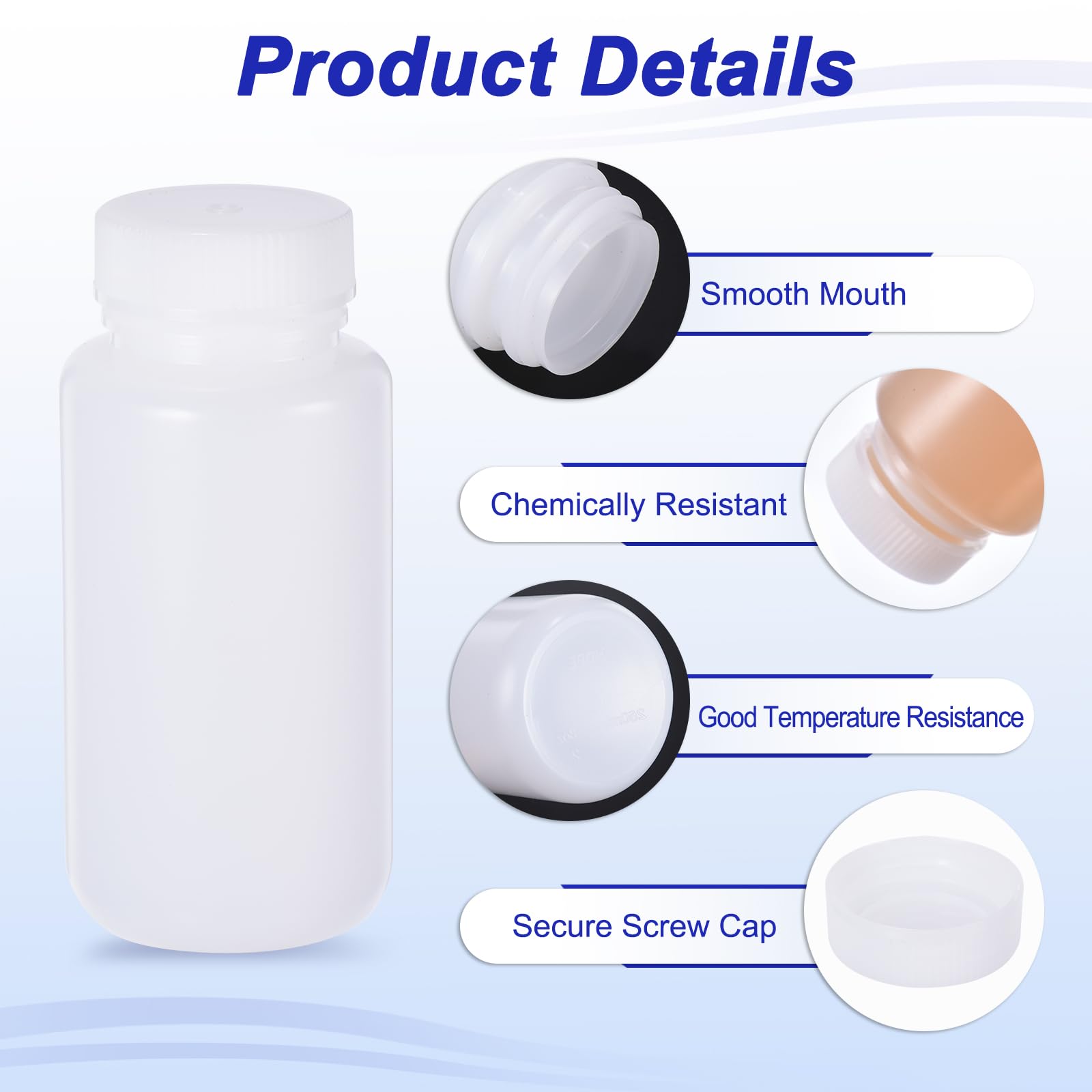 PATIKIL 25 Pcs 250ml Reagent Bottles, HDPE Wide Mouth Round Bottles with Screw Cap for Lab Water Reagent Liquids Solid Sample Storage Seal, Translucent White