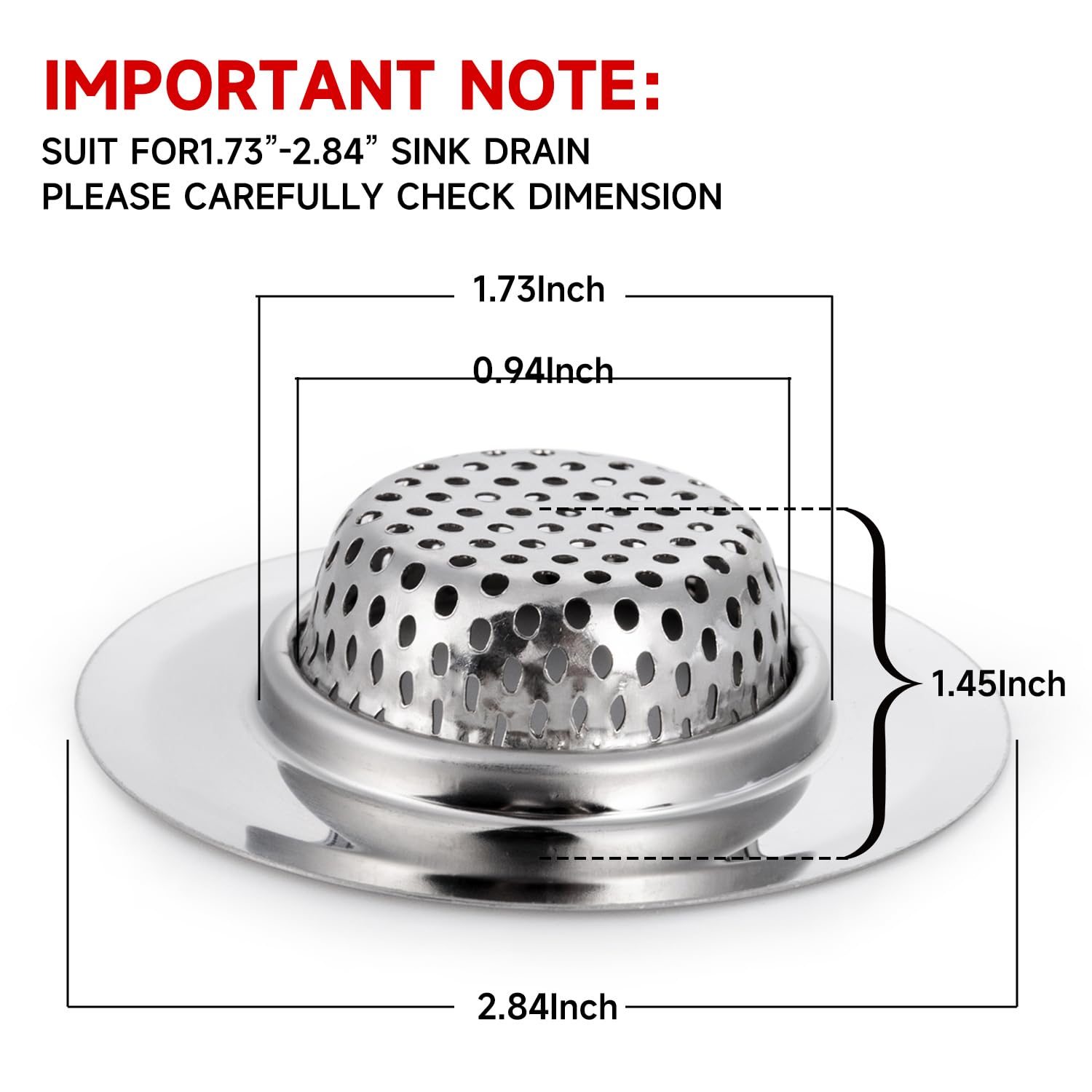 CORNERJOY 2PCS Bathtub Drain Strainer Cover - 2.84 inch Stainless Steel Shower Drain Hair Catcher