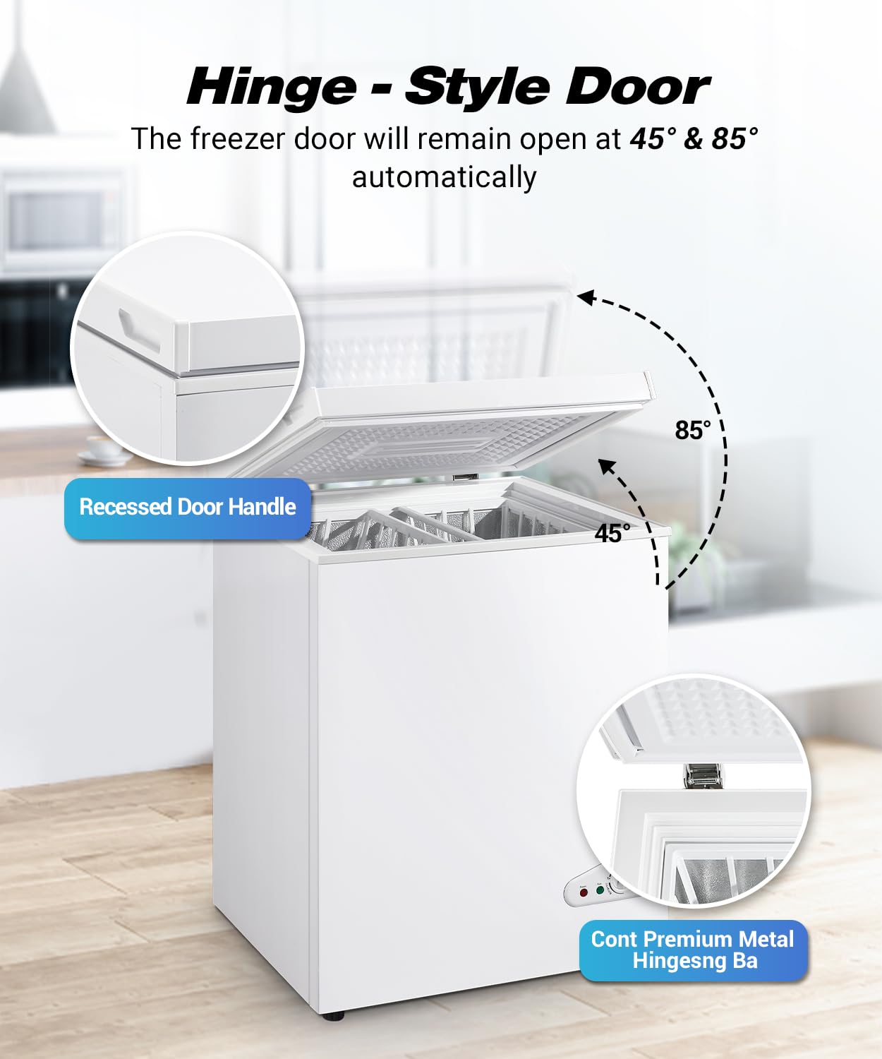 Mini Chest Freezer 3.5 Cu.Ft, Small Top Door Deep Freezer with 7 Adjustable Temperature, Removable Basket, Low Noise for Home, Apartment, Open Garage, Kitchen White