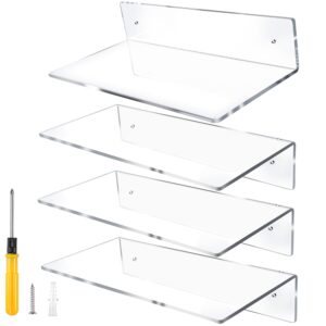 jansburg 12 inch l-shaped acrylic floating shelf clear wall mounted shelves invisible 5mm thick shelf for wall storage clear shelves for makeup photo picture book record display 4 pack