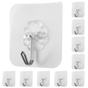 vsezund 10 pack wall hooks for hanging 33lb(max) heavy duty self adhesive hooks transparent waterproof sticky hooks for keys bathroom shower outdoor kitchen door home improvement utility hooks