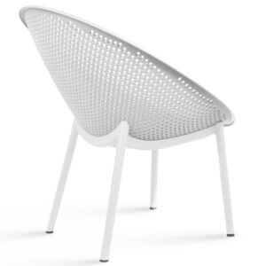 2xhome Set of 2 Modern Oval Chairs, Contemporary Accent Lounge Chairs with Perforated Breathable Egg Shaped Pod Seat for Kitchen, Dining, Patio, Indoor, Outdoor, White