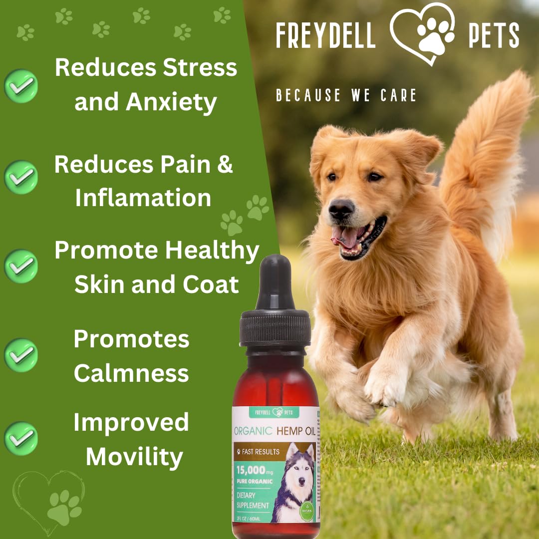 FREYDELL Pets - Hemp Oil for Dogs and Cats - Hemp Oil Drops with Omega Fatty Acids - Hip and Joint Support and Skin Health