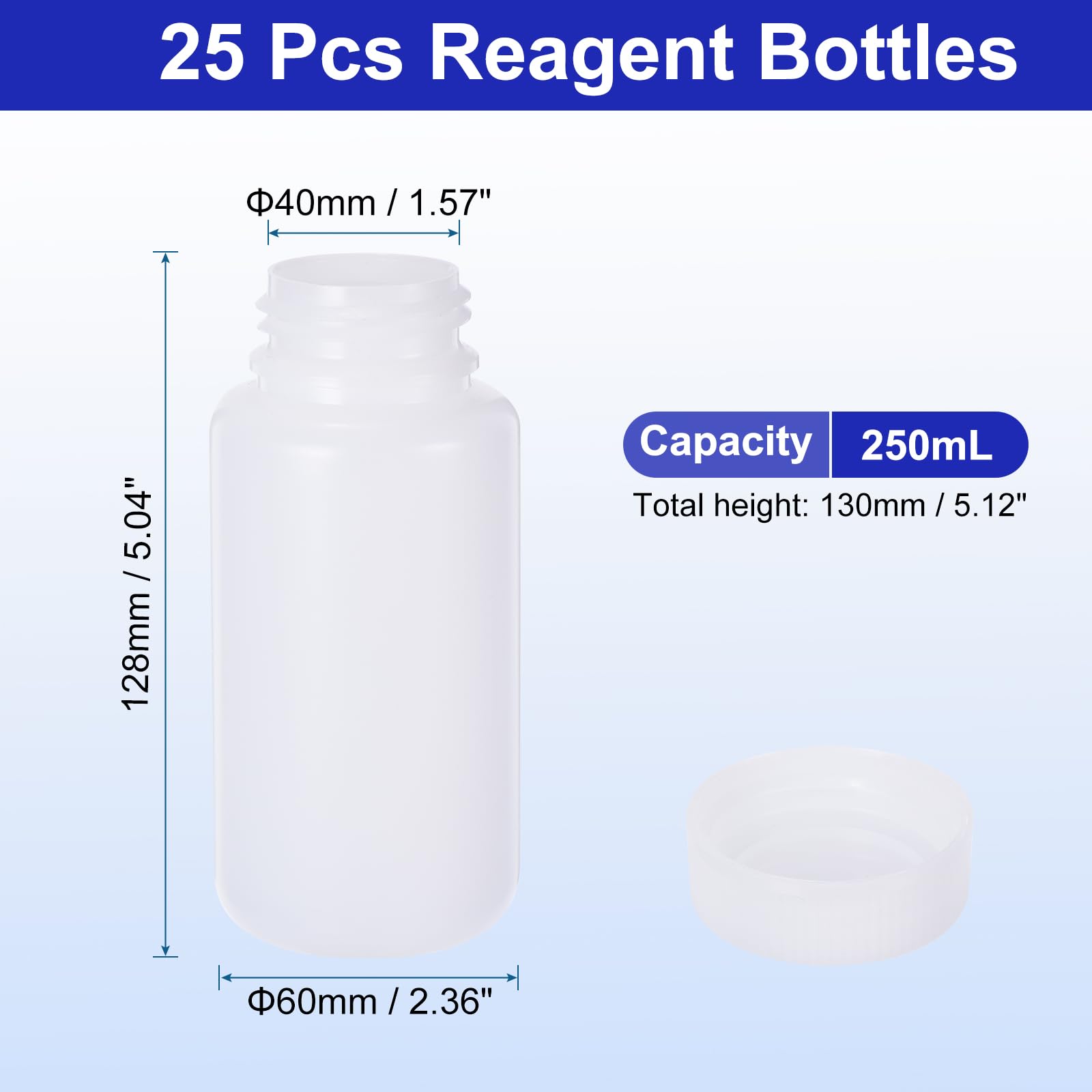 PATIKIL 25 Pcs 250ml Reagent Bottles, HDPE Wide Mouth Round Bottles with Screw Cap for Lab Water Reagent Liquids Solid Sample Storage Seal, Translucent White