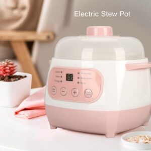 1L Ceramic Electric Stew Pot, 200W Cooker, Electric Cooking Pot for Porridge Rice Soup (US Plug 110V)