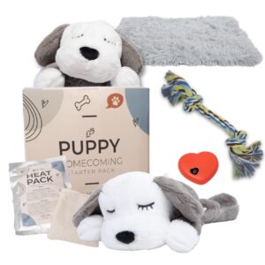 luna + rufus heartbeat puppy for dogs with blanket, heat packs and chew toy - pet anxiety relief and calming sleep aid - perfect dog stuffed animal for behavioral crate training - dog toys