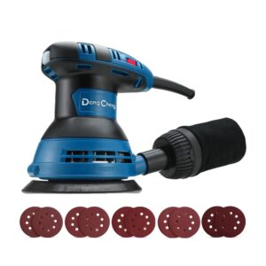 dong cheng 5” random orbital sander, 3.0 amp 12000opm, 6 variable speed electric sander kit with 10pcs sandpapers & detachable dust collector, for woodworking/sanding/polishing