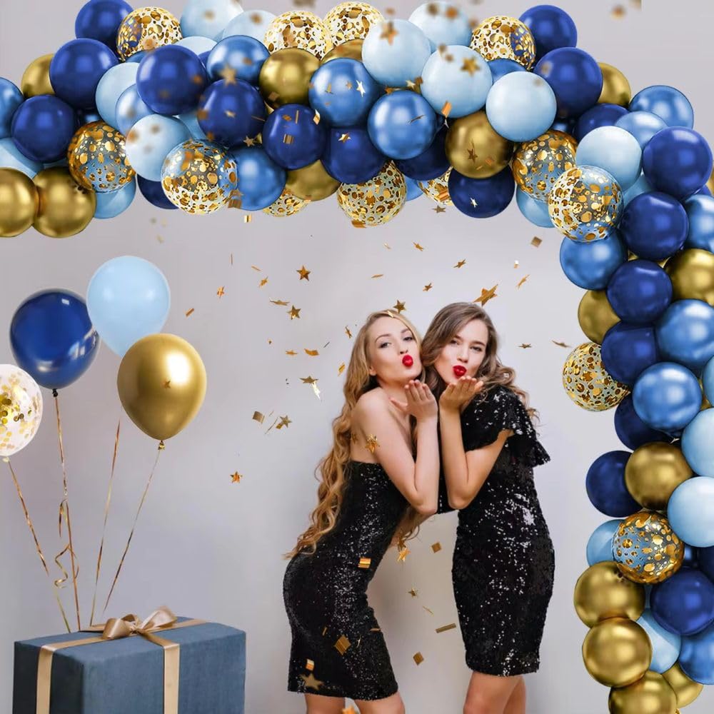 Navy Blue Balloons Garland Arch Kit - 133PCS Different Sizes Navy Blue Macaron Blue Metallic Blue Confetti and Gold Latex Balloons for Baby Shower Wedding Bridal Shower Birthday Party Decoration