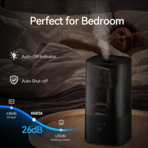 ROSEKM Cool Mist Humidifiers for Bedroom, 2.0L Small Humidifier for Baby and Plant, Last Up to 10H on Max Mist Setting, Auto Shut-Off, Auto-Off Indicator, 360° Nozzle (Black)