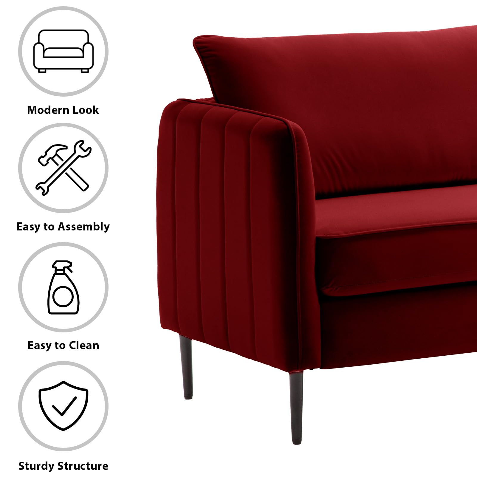 SZLIZCCC Velvet Accent Sofas 85" in,Modern Tufted Loveseat Sofas ArmCouch, Comfy Upholstered Armchair, Velvet Accent Sofas for Bedroom Living Room (85" Sofa Wine Red)