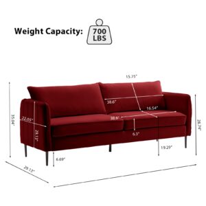 SZLIZCCC Velvet Accent Sofas 85" in,Modern Tufted Loveseat Sofas ArmCouch, Comfy Upholstered Armchair, Velvet Accent Sofas for Bedroom Living Room (85" Sofa Wine Red)