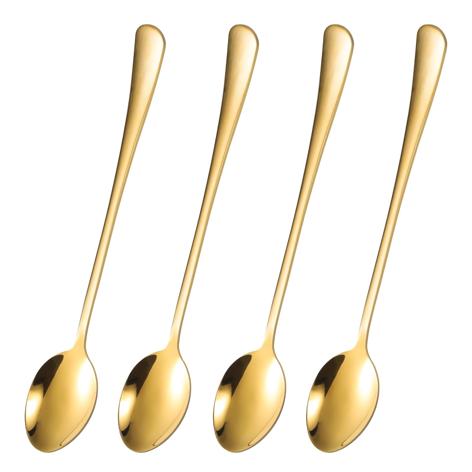 TSWEIHOME 7.7-Inch Gold Iced Tea Spoons Long Handle Stainless Steel, Coffee Stirring Spoons, Long Ice Cream Spoons, Long Handled Teaspoons, Cocktail Stirring Spoons, Dessert Spoons，Set of 4