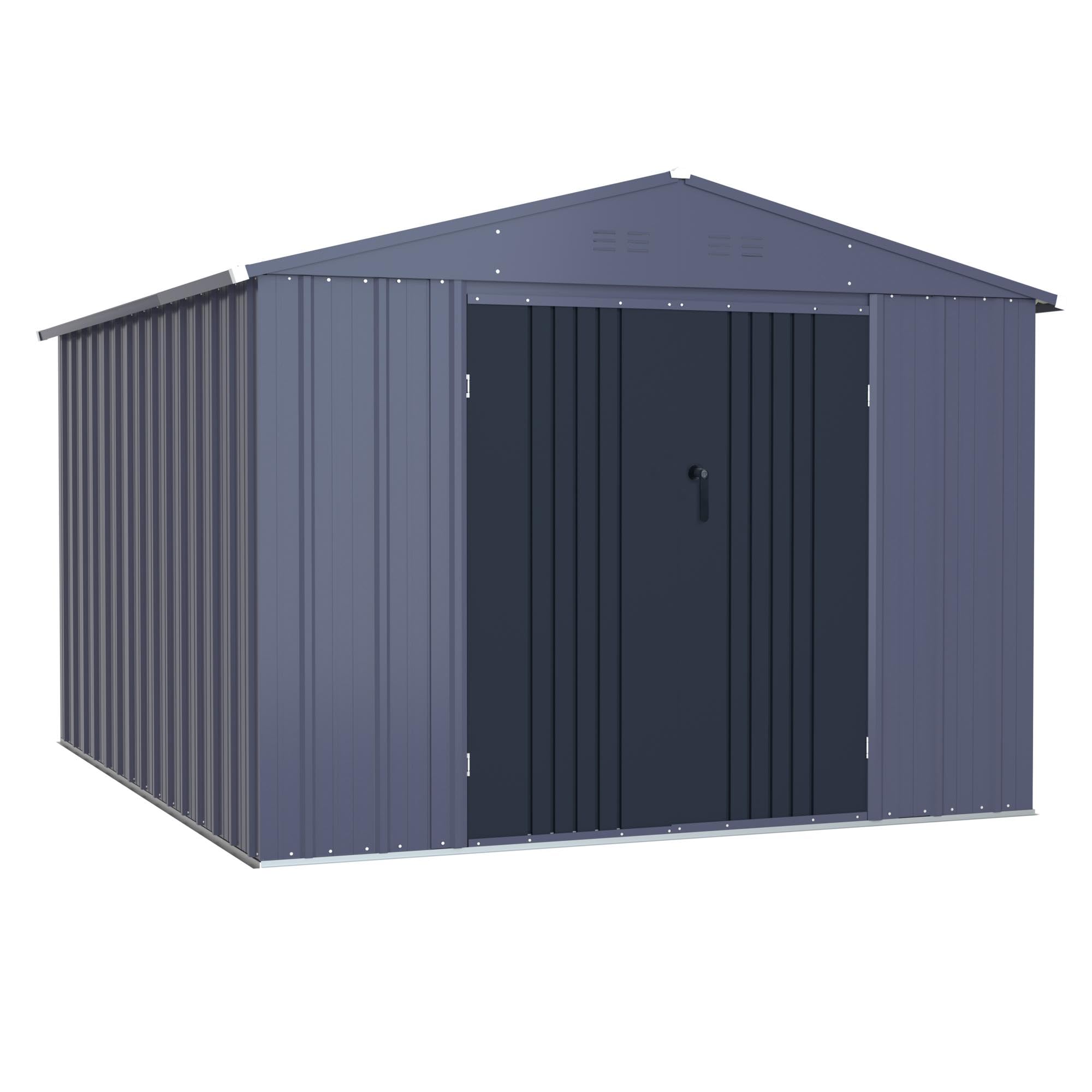 Yardenaler 8x10 FT Metal Outdoor Storage Shed, Garden Tool Shed Kit with Doors & Lock, Waterproof Patio Utility Tool Shed for Backyard and Garden, Gray