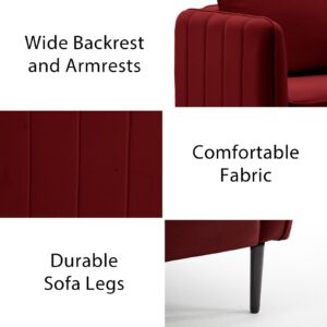 SZLIZCCC Velvet Accent Sofas 85" in,Modern Tufted Loveseat Sofas ArmCouch, Comfy Upholstered Armchair, Velvet Accent Sofas for Bedroom Living Room (85" Sofa Wine Red)