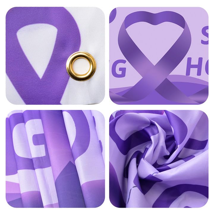 WANDIC 9.84 * 1.64ft Purple Ribbon Pattern Large Banner, 1PC Long Banner Outdoor Hanging Sign Backdrop Decor for Lupus Alzheimer's Pancreatic Cancer Awareness