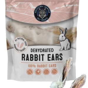 Dehydrated Rabbit Ears for Dogs & Cats - Furry Rabbit Ear Dog Treats - USA Sourced Whole Rabbit Ears with Fur for Dogs - Rawhide Alternative - 100% Single Ingredient Furry Rabbit Ears (6 Count)