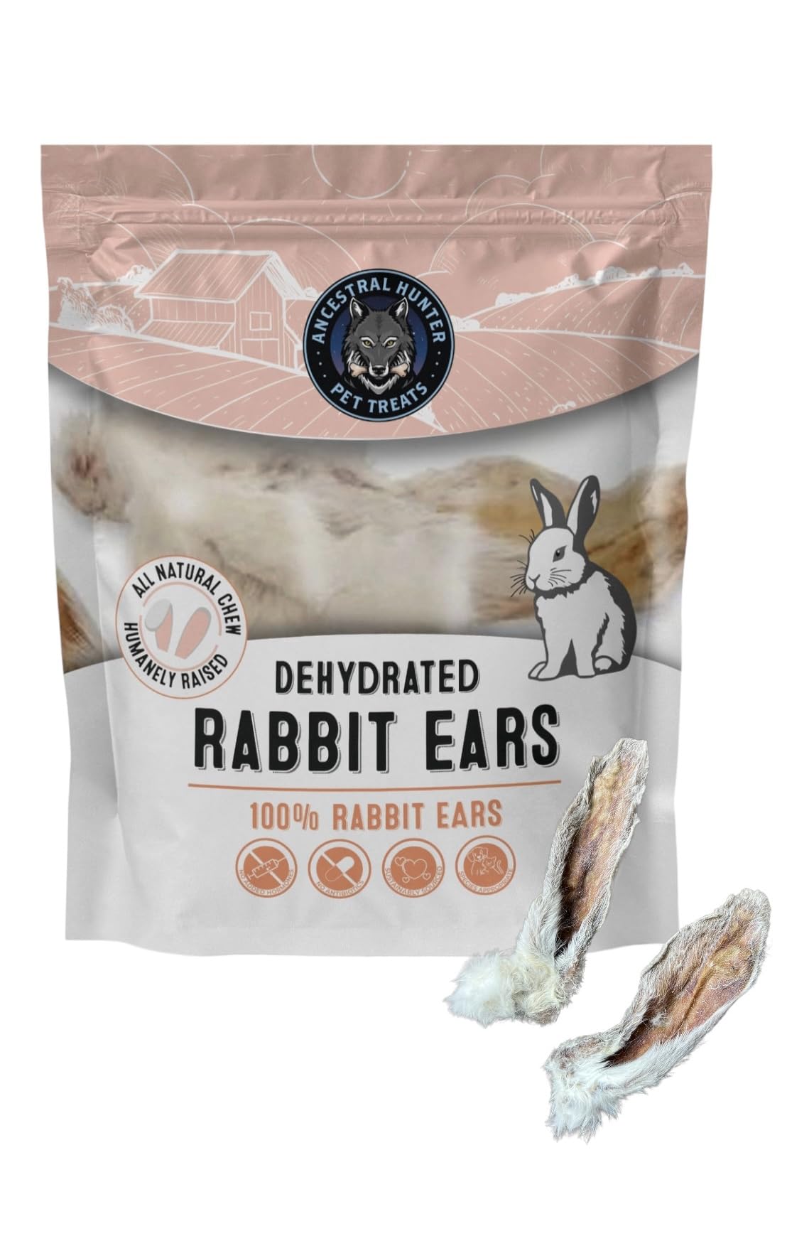 Dehydrated Rabbit Ears for Dogs & Cats - Furry Rabbit Ear Dog Treats - USA Sourced Whole Rabbit Ears with Fur for Dogs - Rawhide Alternative - 100% Single Ingredient Furry Rabbit Ears (6 Count)