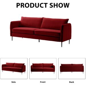 SZLIZCCC Velvet Accent Sofas 85" in,Modern Tufted Loveseat Sofas ArmCouch, Comfy Upholstered Armchair, Velvet Accent Sofas for Bedroom Living Room (85" Sofa Wine Red)