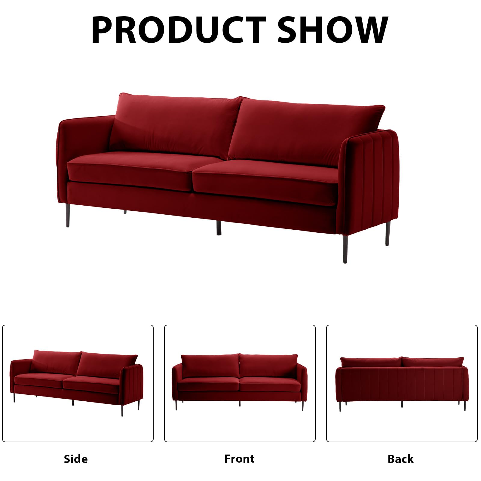 SZLIZCCC Velvet Accent Sofas 85" in,Modern Tufted Loveseat Sofas ArmCouch, Comfy Upholstered Armchair, Velvet Accent Sofas for Bedroom Living Room (85" Sofa Wine Red)