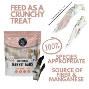 Dehydrated Rabbit Ears for Dogs & Cats - Furry Rabbit Ear Dog Treats - USA Sourced Whole Rabbit Ears with Fur for Dogs - Rawhide Alternative - 100% Single Ingredient Furry Rabbit Ears (6 Count)