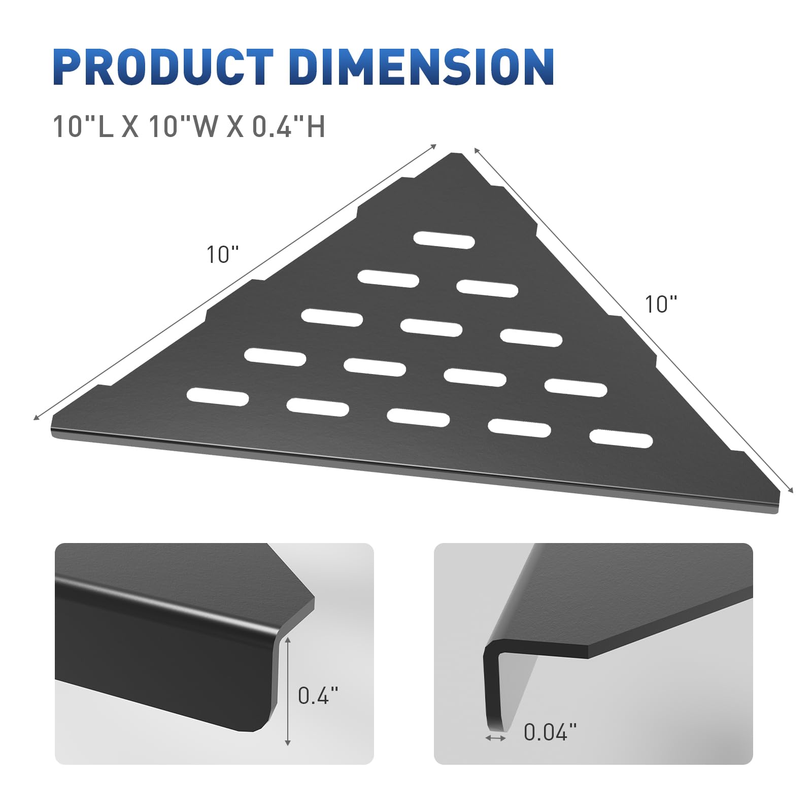 Corner Shower Shelf 10" Slot Design Bathroom Shower Shelves for Tiled Wall, 304 Stainless Steel Recessed Shower Organizer Corner Shelves for Inside Shower Bathroom Decor, Matte Black, 2 Pack