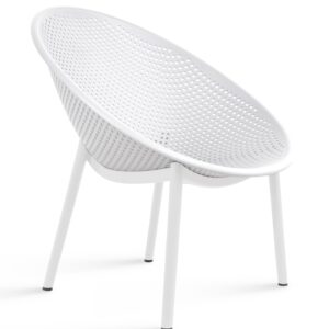 2xhome Set of 2 Modern Oval Chairs, Contemporary Accent Lounge Chairs with Perforated Breathable Egg Shaped Pod Seat for Kitchen, Dining, Patio, Indoor, Outdoor, White