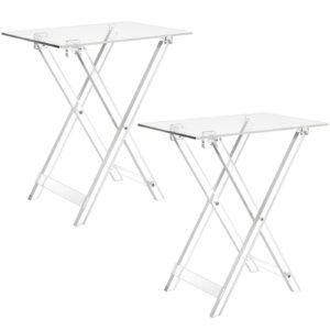 beeveer 2 pcs acrylic foldable tv dinner table clear small folding tv tray table space saving acrylic dining table for eating snack coffee bed desk side living room kitchen furniture easy assembly