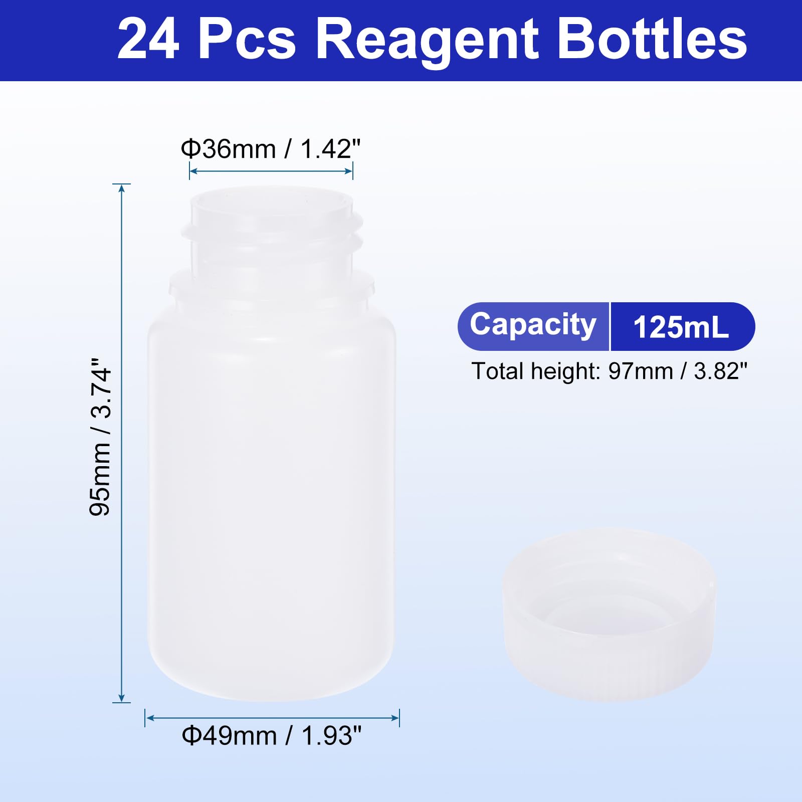 PATIKIL 24 Pcs 125ml Reagent Bottles, HDPE Wide Mouth Round Bottles with Screw Cap for Lab Water Reagent Liquids Solid Sample Storage Seal, Translucent White