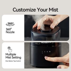 ROSEKM Cool Mist Humidifiers for Bedroom, 2.0L Small Humidifier for Baby and Plant, Last Up to 10H on Max Mist Setting, Auto Shut-Off, Auto-Off Indicator, 360° Nozzle (Black)