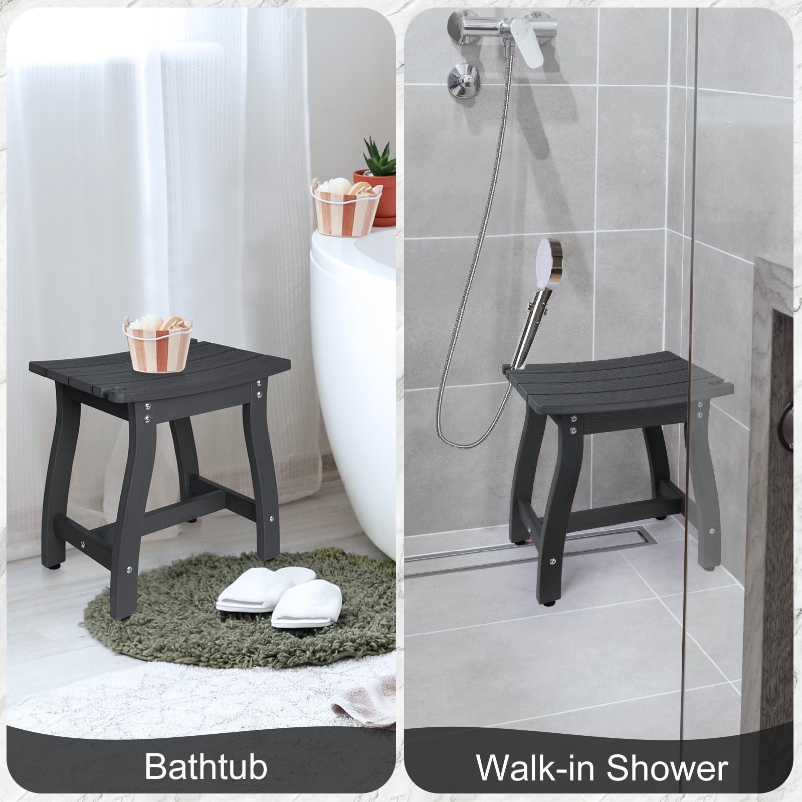 SUEH DESIGN Shower Bench, HIPS Shower Chair Waterproof Shower Stool for Inside Shower Spa, Shower Seat for Adults Elderly Indoor Outdoor, Black