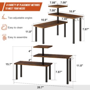 GHWIE Corner Shelf Organizer, 3 Tier Bamboo Kitchen Countertop Rack for Living Room, Office, Bookshelf Display Shelves, Space Saving Storage Shelves,Rustic Brown