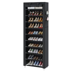 udear 10-tier free standing shoe rack sturdy shoe rack organizer for closet entryway stackable shoe shelf with dustproof cover,black