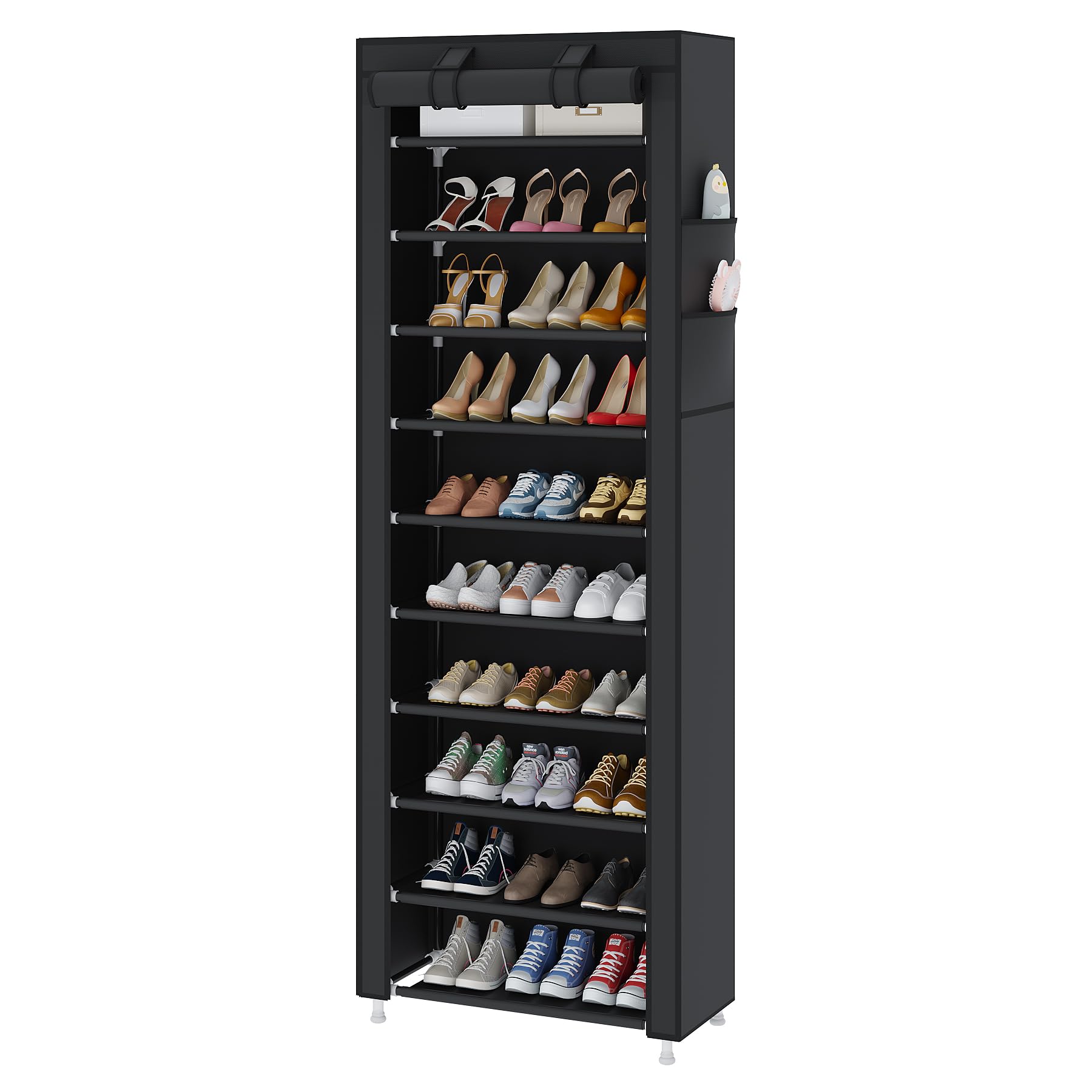 UDEAR 10-Tier Free Standing Shoe Rack Sturdy Shoe Rack Organizer for Closet Entryway Stackable Shoe Shelf with Dustproof Cover,Black