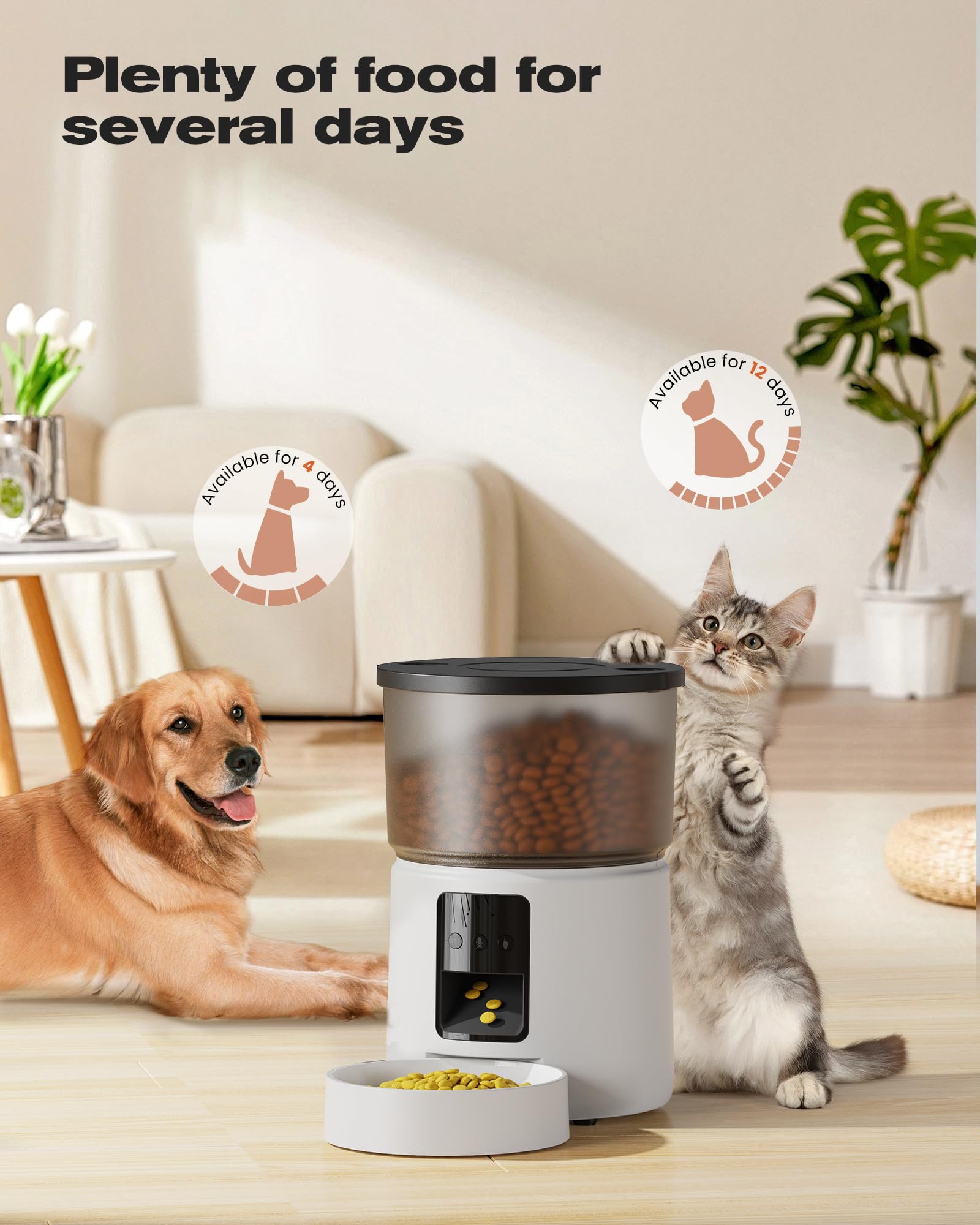 Automatic Cat Feeder: 2.4G/5G Cat Food Dispenser - Cat Feeder with 1-10 Meals - WiFi Cat Feeder Automatic - APP Control - Cat Automatic Feeders - Auto Cat Feeder - 3L Pet Feeder - BEMOONY White