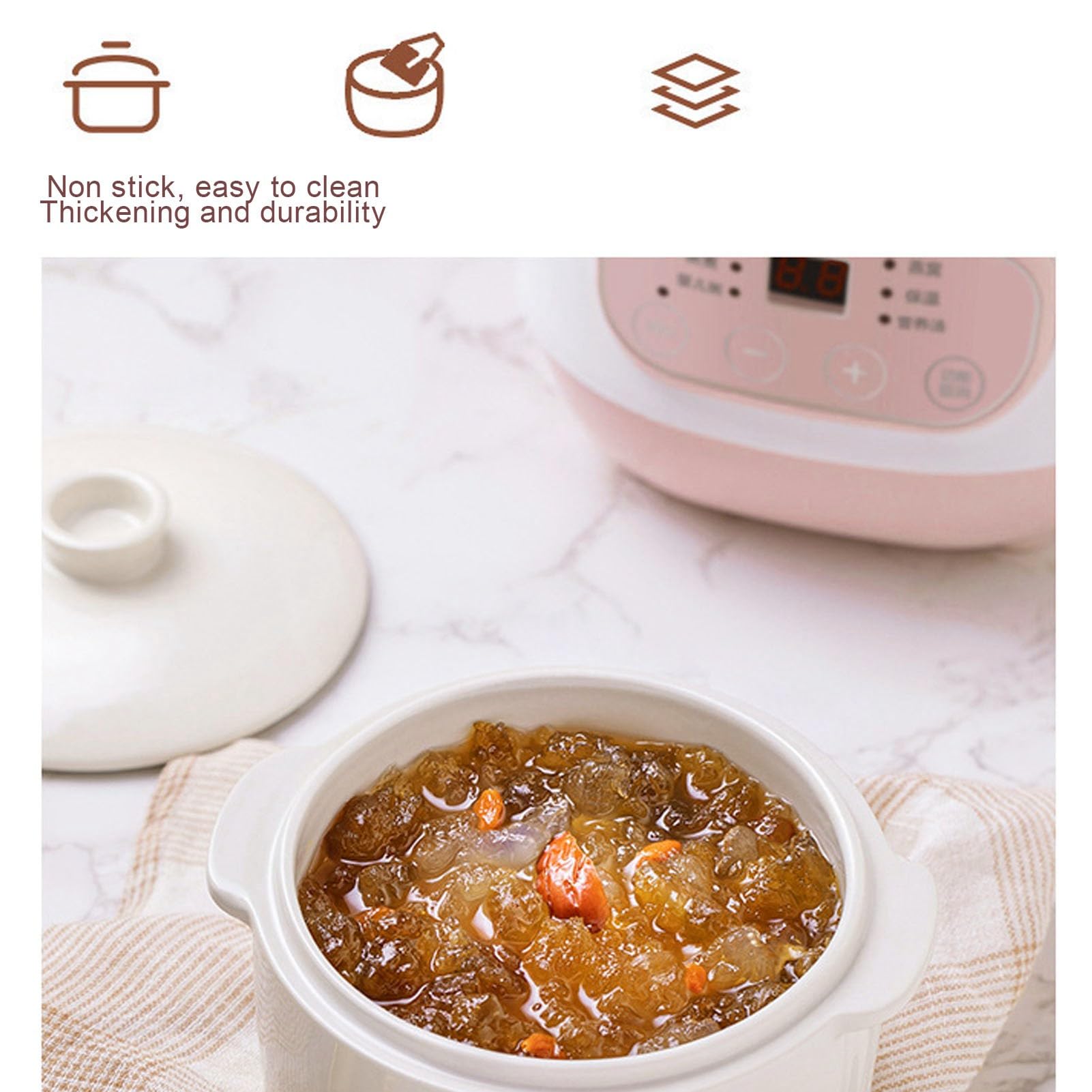 1L Ceramic Electric Stew Pot, 200W Cooker, Electric Cooking Pot for Porridge Rice Soup (US Plug 110V)