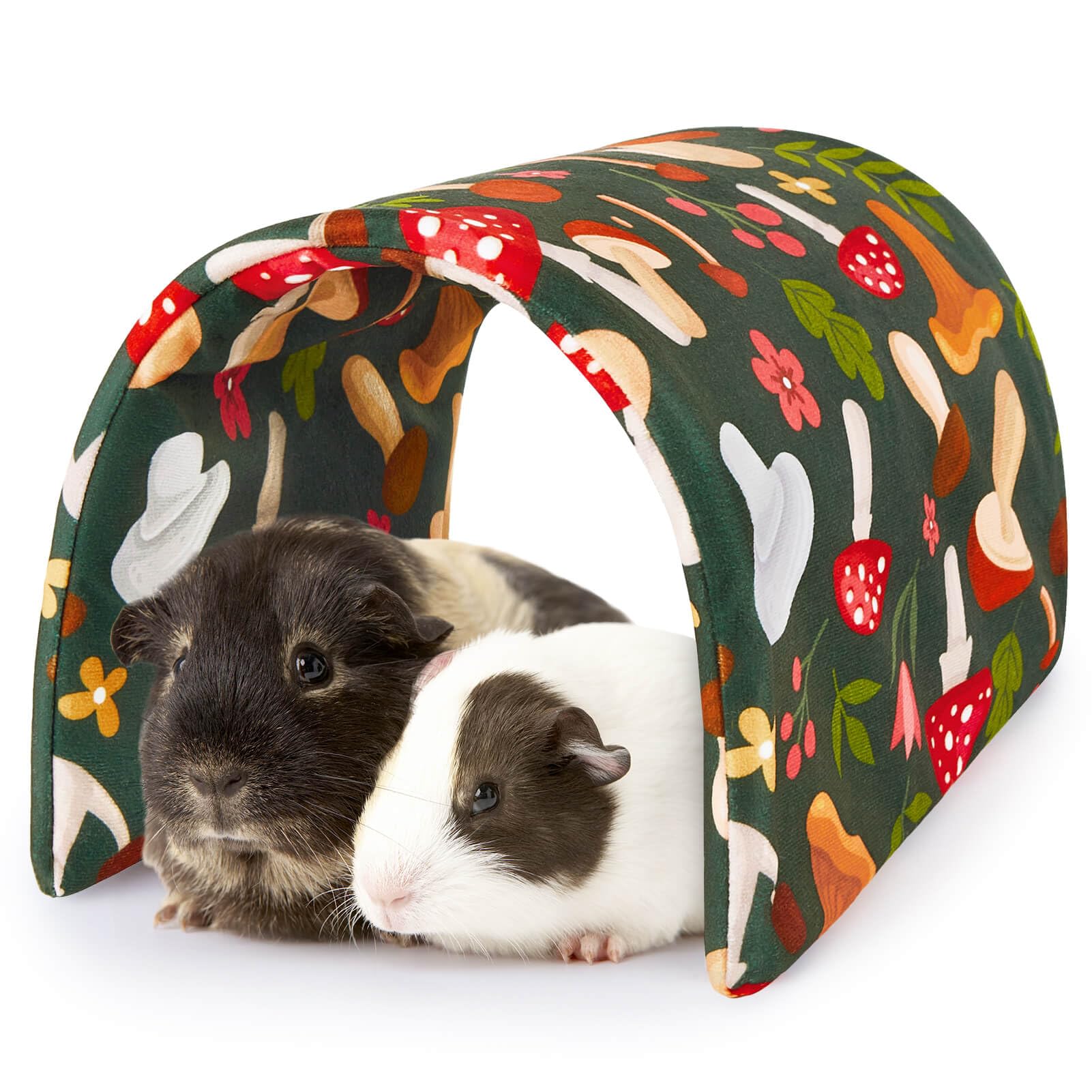 Bienbee Guinea Pig Tunnel, Guinea Pig Hideout, Washable Rabbit Tunnel and Bunny House, Rabbit Toys in Cages for Guinea Pig Bunny Rabbit Small Animal Green Mushroom