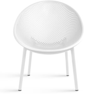 2xhome Set of 2 Modern Oval Chairs, Contemporary Accent Lounge Chairs with Perforated Breathable Egg Shaped Pod Seat for Kitchen, Dining, Patio, Indoor, Outdoor, White