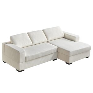 AMERLIFE 96 inch Oversized Sectional Sofa, Modern Couch with Chaise, Comfy Sofa Couch with Right Chaise, White Corduroy Sofa