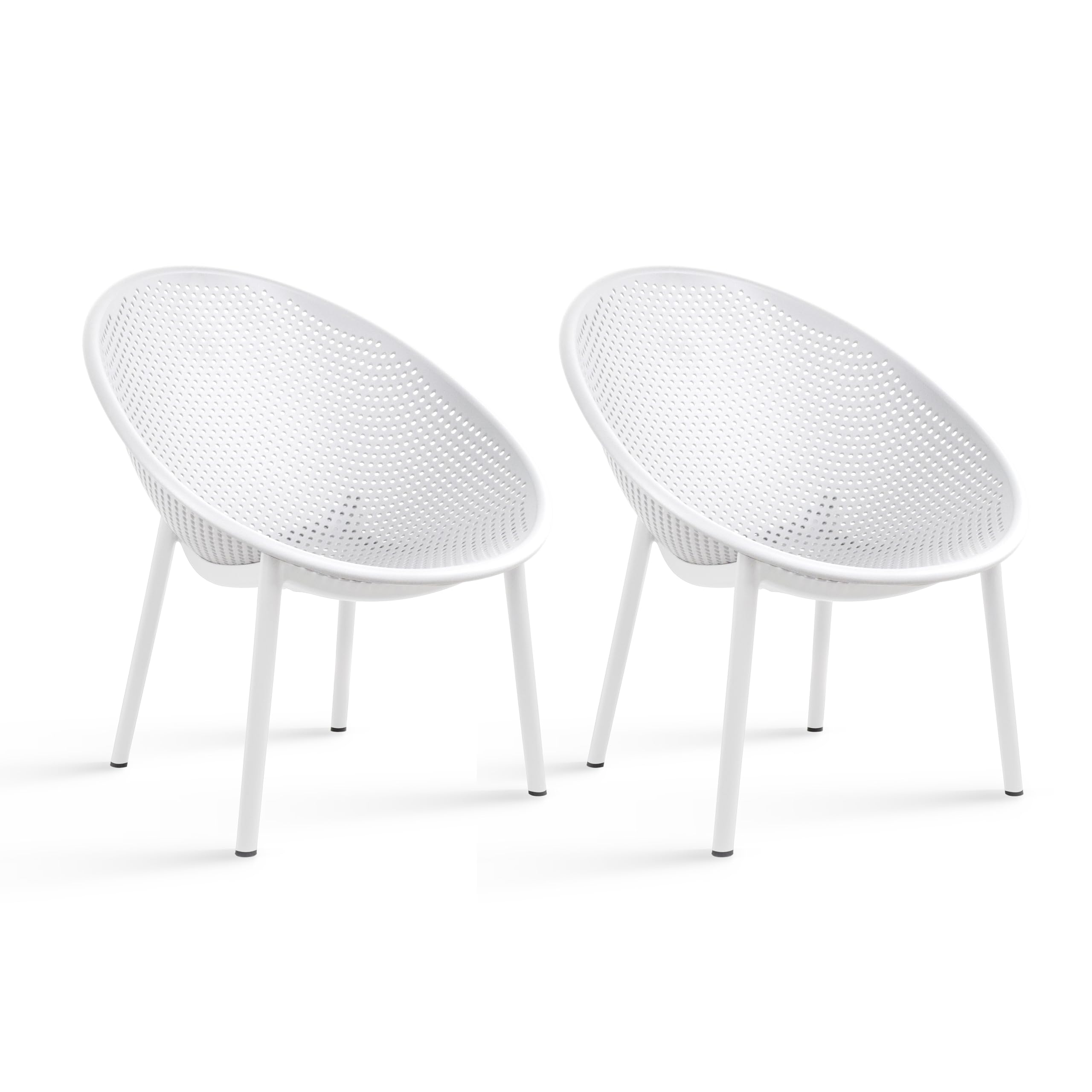 2xhome Set of 2 Modern Oval Chairs, Contemporary Accent Lounge Chairs with Perforated Breathable Egg Shaped Pod Seat for Kitchen, Dining, Patio, Indoor, Outdoor, White