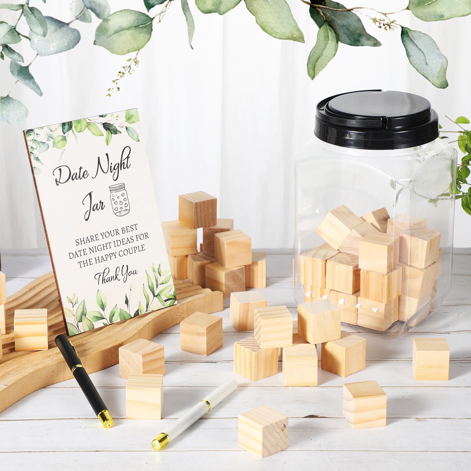 Lineshading Wooden Wedding Game Sign Bridal Shower Games Date Night Game Wishes Advice Sign 50 Wooden Block with 2 Pens 1 Game Sign 1 Date Night Jar for Couples Guests Wedding Bridal Shower(Leaf)