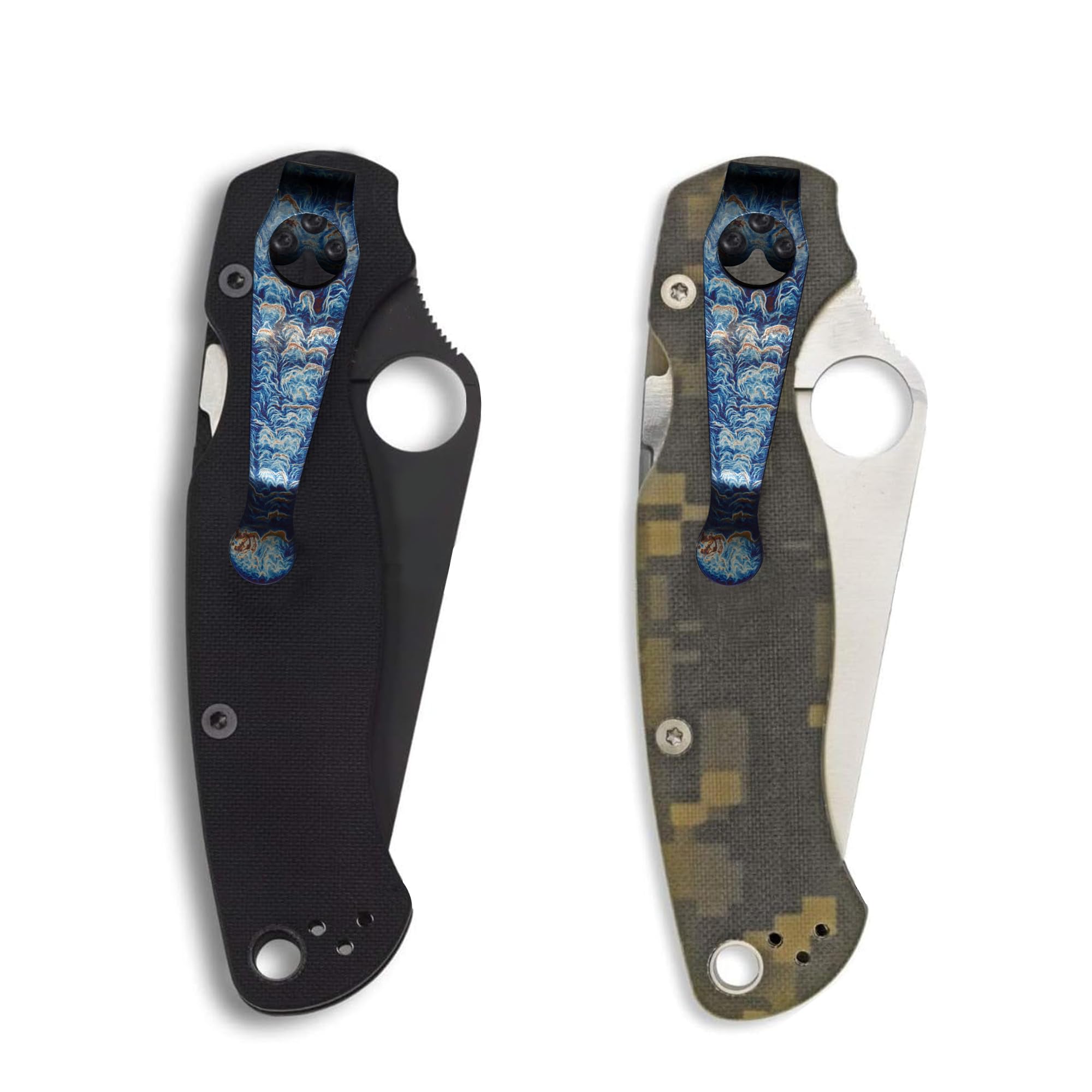 Titanium Deep Carry Pocket Clip for Spyderco Para 3, Paramilitary 2, Smock, Delica, Endura and More Models Knives, Colorful Crackle Pattern Pocket Clip with 3 Pieces Screws