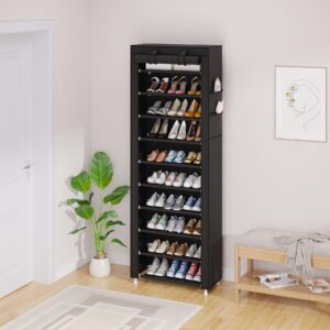 UDEAR 10-Tier Free Standing Shoe Rack Sturdy Shoe Rack Organizer for Closet Entryway Stackable Shoe Shelf with Dustproof Cover,Black