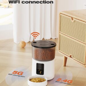 Automatic Cat Feeder: 2.4G/5G Cat Food Dispenser - Cat Feeder with 1-10 Meals - WiFi Cat Feeder Automatic - APP Control - Cat Automatic Feeders - Auto Cat Feeder - 3L Pet Feeder - BEMOONY White