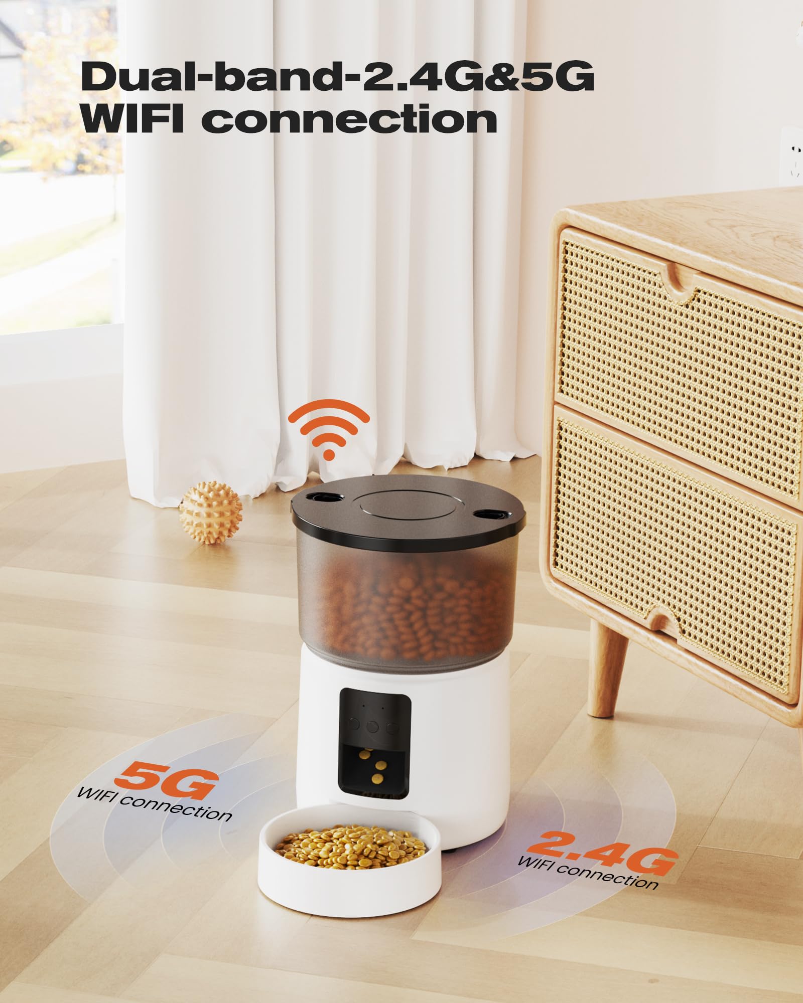 Automatic Cat Feeder: 2.4G/5G Cat Food Dispenser - Cat Feeder with 1-10 Meals - WiFi Cat Feeder Automatic - APP Control - Cat Automatic Feeders - Auto Cat Feeder - 3L Pet Feeder - BEMOONY White