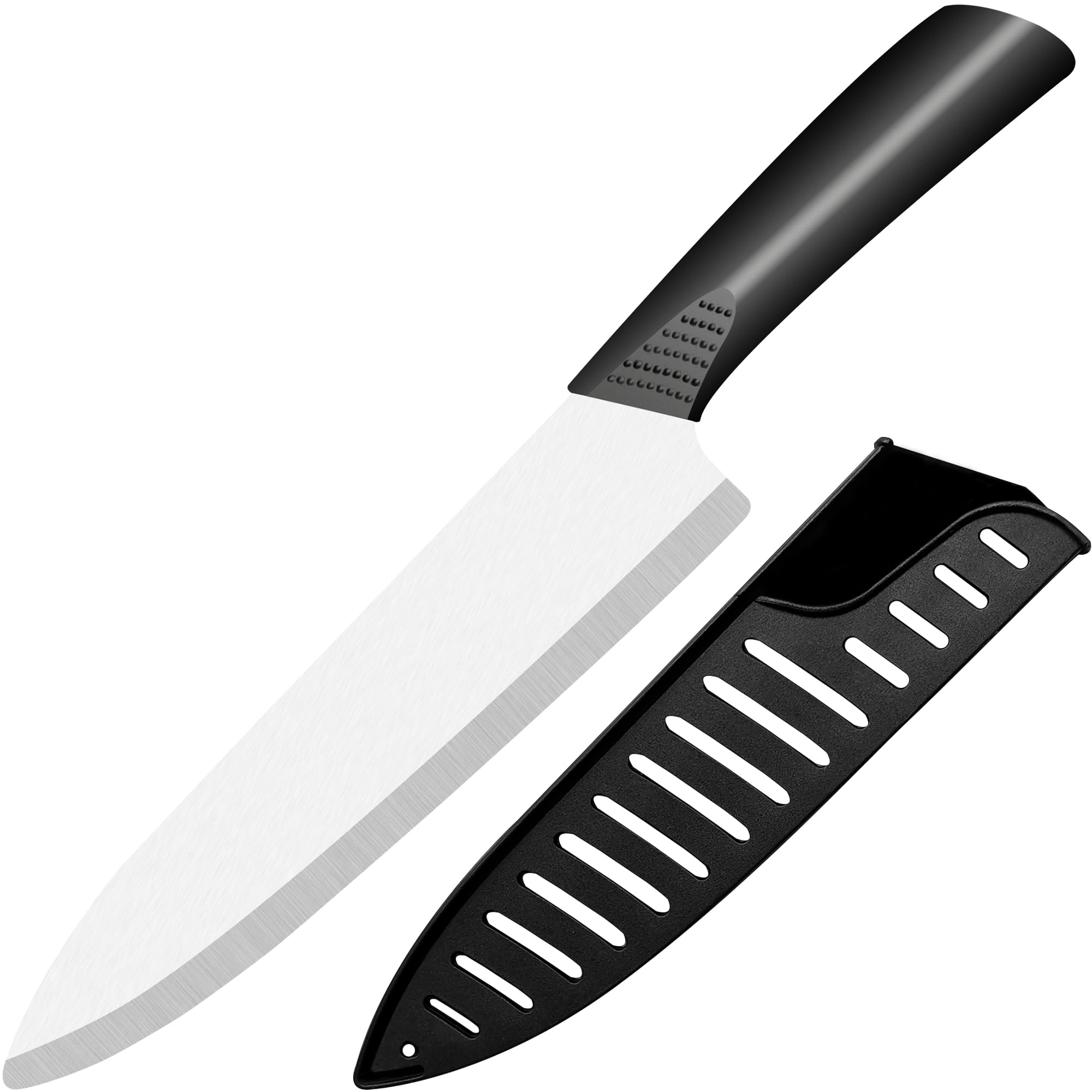 Rynal Ceramic Knife Chef Knife Meats Fruits Vegetables Knife - Sharp Ceramic Kitchen Knife with Sheath Cover - 8 Inch Black