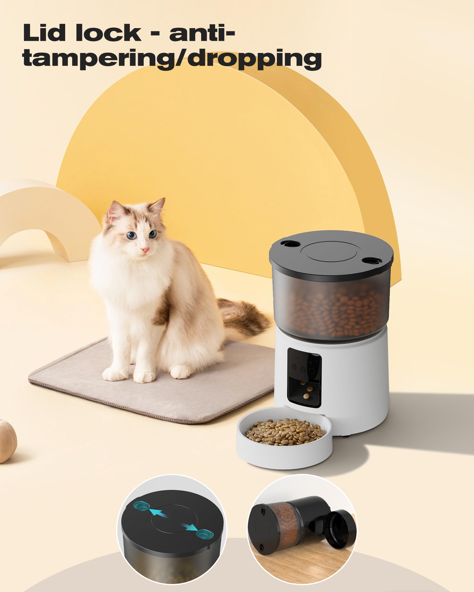 Automatic Cat Feeder: 2.4G/5G Cat Food Dispenser - Cat Feeder with 1-10 Meals - WiFi Cat Feeder Automatic - APP Control - Cat Automatic Feeders - Auto Cat Feeder - 3L Pet Feeder - BEMOONY White