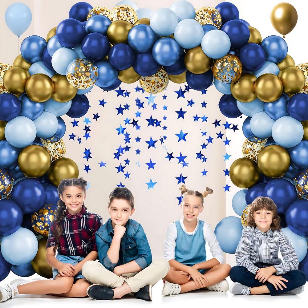 Navy Blue Balloons Garland Arch Kit - 133PCS Different Sizes Navy Blue Macaron Blue Metallic Blue Confetti and Gold Latex Balloons for Baby Shower Wedding Bridal Shower Birthday Party Decoration