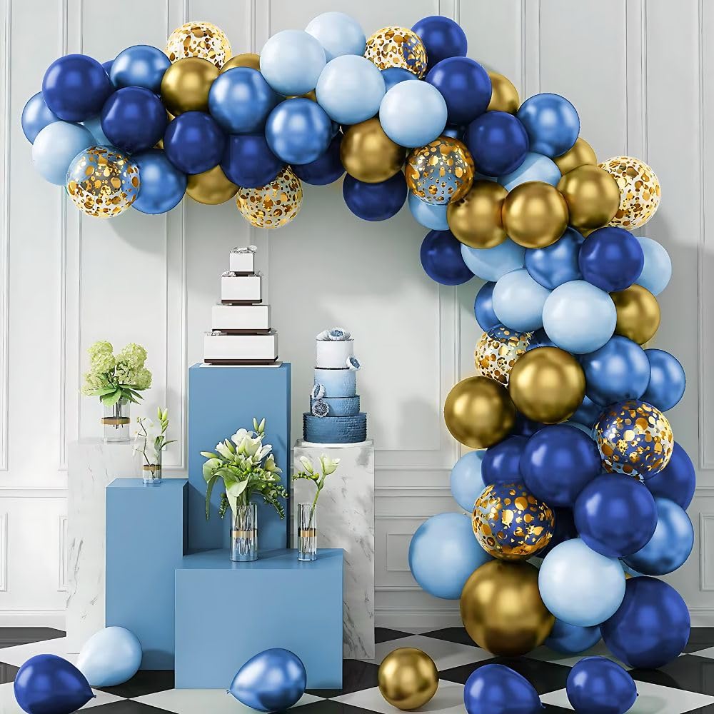 Navy Blue Balloons Garland Arch Kit - 133PCS Different Sizes Navy Blue Macaron Blue Metallic Blue Confetti and Gold Latex Balloons for Baby Shower Wedding Bridal Shower Birthday Party Decoration