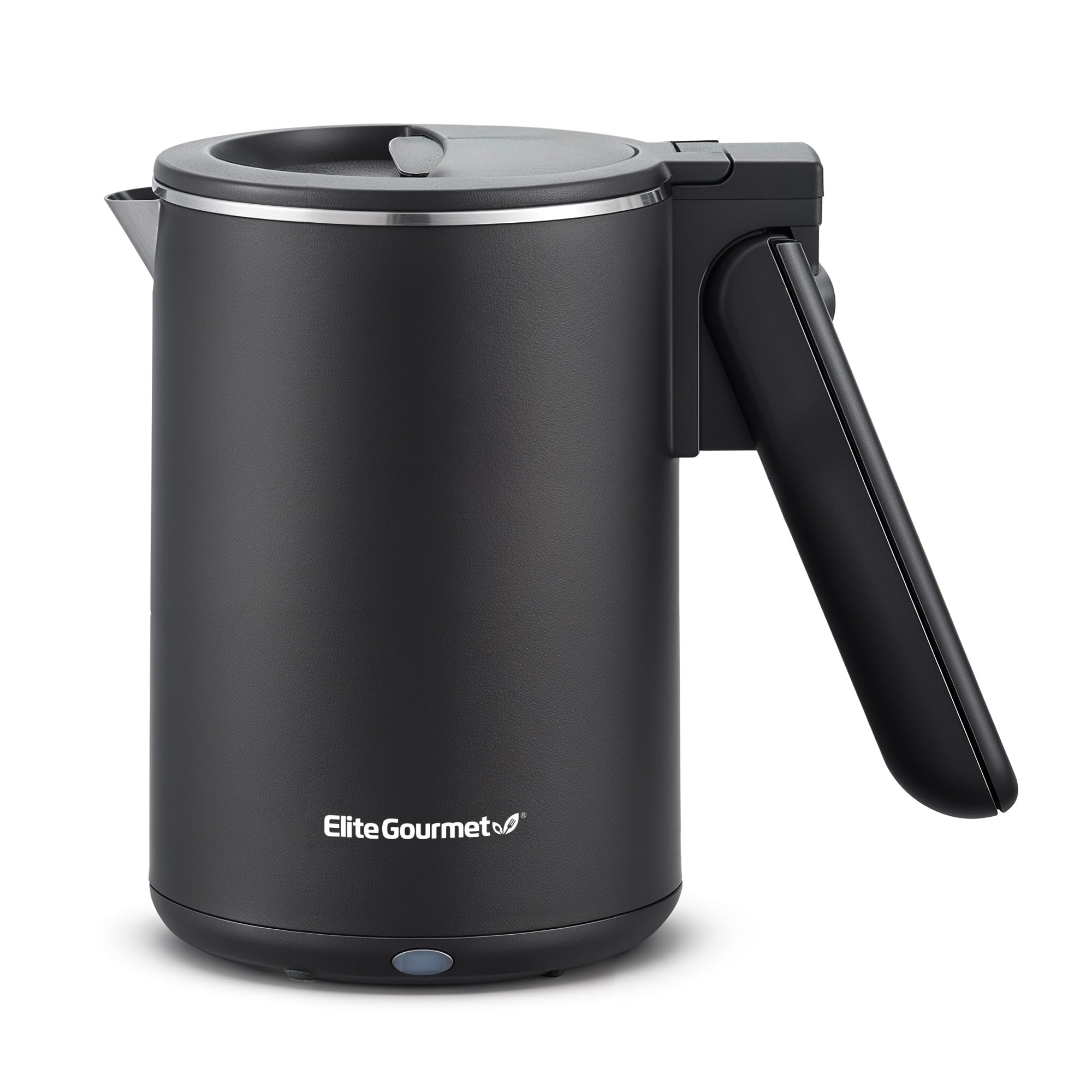 Elite Gourmet EKT719 Dual Volt 120-230V, Travel Double Wall Insulated Cool-Touch, 0.6L Electric Kettle, Stainless Steel Interior, Hinged-Locking Lid, Retractable Handle, Auto Shut-Off, Boil Dry, Black